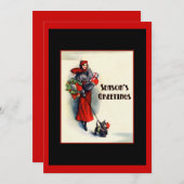 赤いコートの女性とスコッチテリアのオープンハウス 招待状 (正面/裏面)