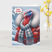 赤いコートを着たクリスマストルコ カード (黄色い花)