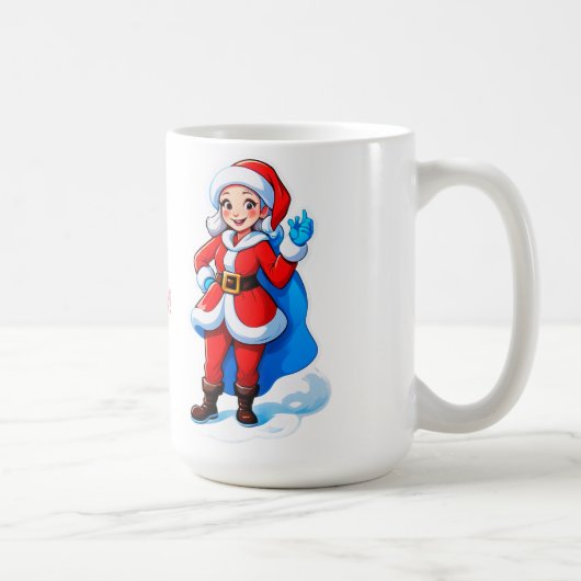 赤いコートを着た漫画のサンタガール コーヒーマグカップ (右)