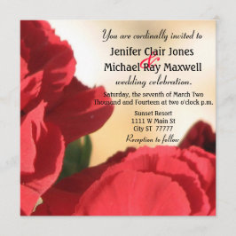 赤いコーナーのばら色の結婚式 招待状