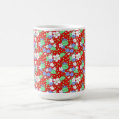 赤いコーヒーマグに白と青の花 コーヒーマグカップ (中央)