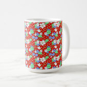 赤いコーヒーマグに白と青の花 コーヒーマグカップ (正面右)