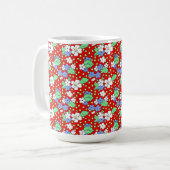赤いコーヒーマグに白と青の花 コーヒーマグカップ (正面左)
