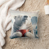 赤いコーヒーマグ付きホッキョクグマ クッション (ブランケット)