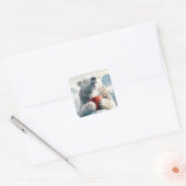 赤いコーヒーマグ付きホッキョクグマ スクエアシール (封筒)