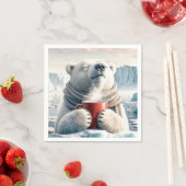 赤いコーヒーマグ付きホッキョクグマ スタンダードカクテルナプキン (インサイチュ)