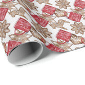赤いコーヒーマグ、アニマル、ハート、星のクッキー ラッピングペーパー (ロールコーナー)
