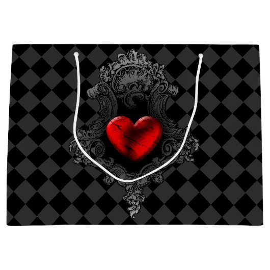 赤いゴシックのハートの大きいギフトバッグ ラージペーパーバッグ (正面)