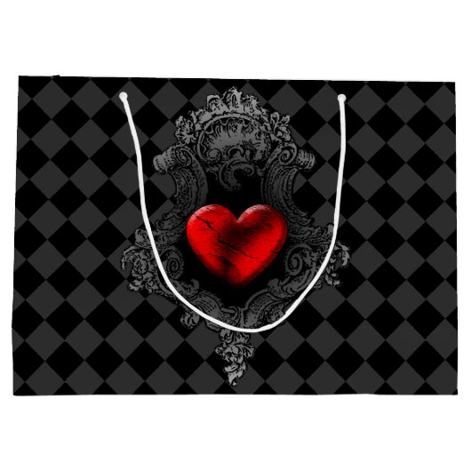 赤いゴシックのハートの大きいギフトバッグ ラージペーパーバッグ (裏面)