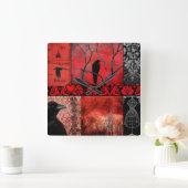 赤いゴシックの正方形 スクエア壁時計 (ホーム)