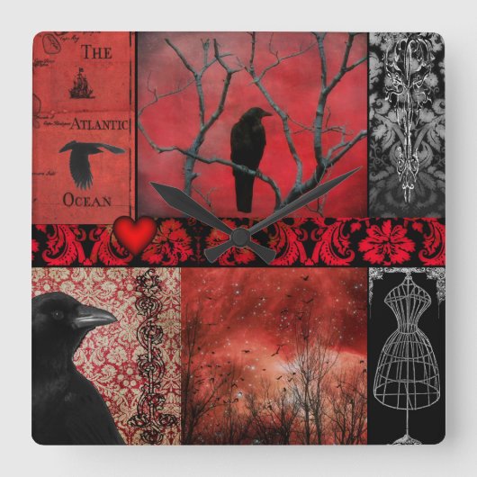 赤いゴシックの正方形 スクエア壁時計 (正面)