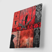 赤いゴシックの正方形 スクエア壁時計 (傾斜)