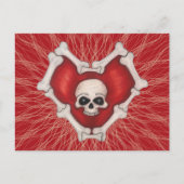 赤いゴシックハート(ボーン白いスカルが線上) ポストカード (正面)