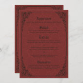 赤いゴシックビクトリアンのダマスク結婚式のメニューカード メニュー (正面/裏面)