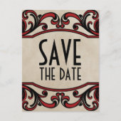 赤いゴシック様式の渦巻き形日付はがきを保存 案内ポストカード (正面)