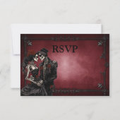 赤いゴシック ハロウィーン オルタナティブ ウェディング RSVP カード (裏面)
