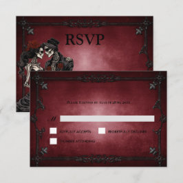 赤いゴシック ハロウィーン オルタナティブ ウェディング RSVP カード