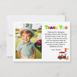 赤いゴルフカートの2歳の誕生日お祝いパターン 少年用 サンキューカード
