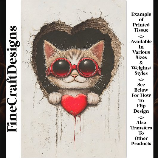 赤いゴーグルの猫の子猫、赤いハートAQ3 Decompage 薄葉紙