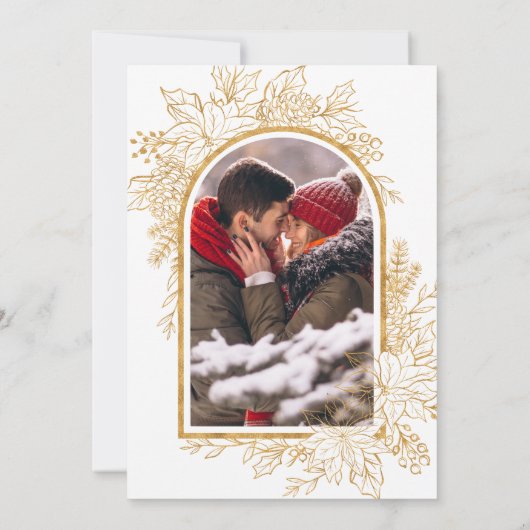 赤いゴールドのクリスマス フラワーフォトウェディング セーブザデート (裏面)