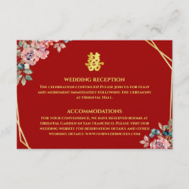 赤いゴールドの幾何学的な花輪 中国風の結婚式 エンクロージャーカード