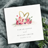 赤いゴールドの蘭のハート 花の水彩 結婚式 スタンダードカクテルナプキン