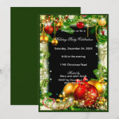 赤いゴールドの飾り 松のクリスマスパーティー招待状 招待状 (正面/裏面)