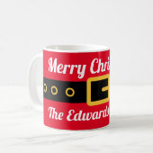 赤いサおもしろいンタクロースの衣装カスタムを着たクリスマス コーヒーマグカップ (正面左)
