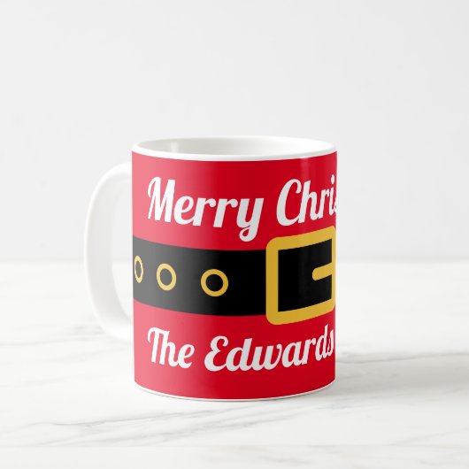 赤いサおもしろいンタクロースの衣装カスタムを着たクリスマス コーヒーマグカップ (正面左)