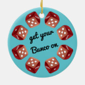 赤いサイコロの円-あなた自身のメッセージを加えて下さい セラミックオーナメント (裏面)