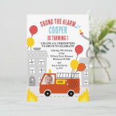 赤いサウンドアラーム ファイヤーエンジン 1歳の誕生日 招待状 (スタンド正面)