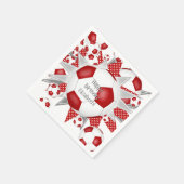 赤いサッカーボールが誕生日またはチームを星 スタンダードカクテルナプキン (角)