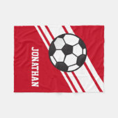 赤いサッカーボールはパーソナライズな名前を遊ばします フリースブランケット (正面(横))