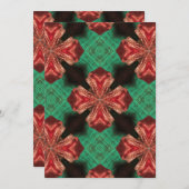  赤いサテンのリボンと緑のクロスデザイン 招待状 (正面/裏面)