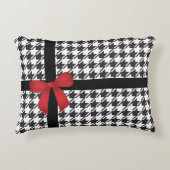 赤いサテンの弓パタ千鳥格子のーン アクセントクッション (正面)