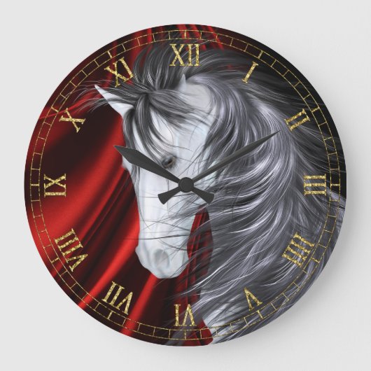 赤いサテンの馬の柱時計 ラージ壁時計 (正面)