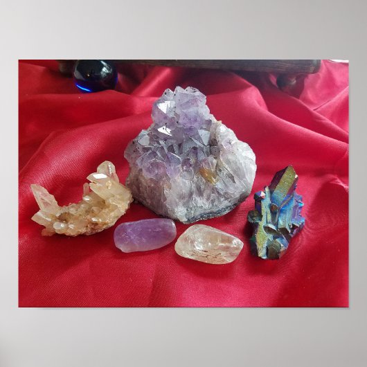 赤いサテンスチルライフ写真の結晶 ポスター (正面)