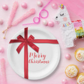 赤いサテンリボンのクリスマスホリデーパーティー ペーパープレート (パーティー)