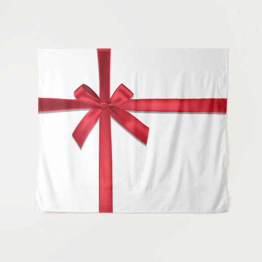 赤いサテンリボンのクリスマスボー タペストリー (正面(横))