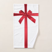 赤いサテンリボンのクリスマスボー バスタオルセット (ハンドタオル)