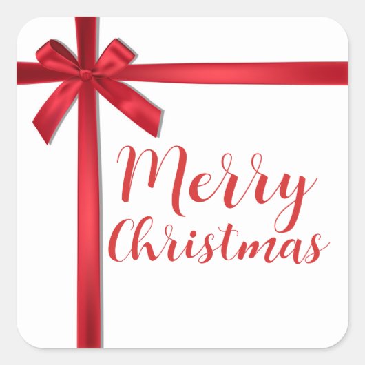 赤いサテンリボンのボウクリスマスホリデーパーティー スクエアシール (正面)