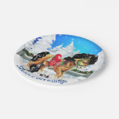 赤いサドルの冬のシーンを持つ馬 ペーパープレート (アングル)