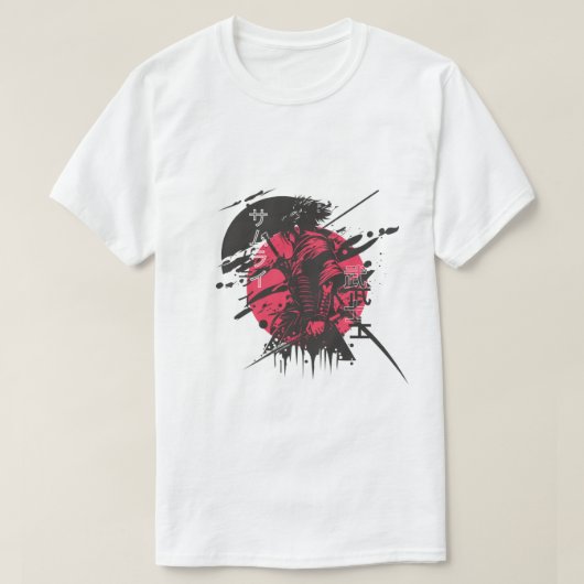 赤いサムライの戦士 - 強大な日本の精神芸術 Tシャツ (デザイン正面)