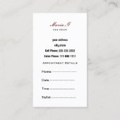 赤いサロンの名刺(背面にアポイントメント) 予約カード (裏面)