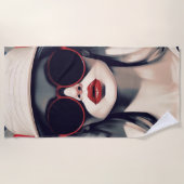 赤いサングラスの美しいパリの女性 ビーチタオル (正面)