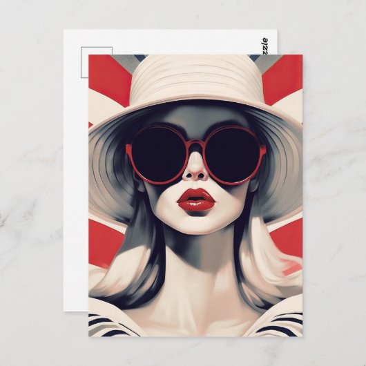 赤いサングラスの美しいパリの女性 ポストカード (正面/裏面)
