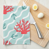 赤いサンゴ模様1 キッチンタオル (四つ折り)