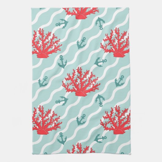 赤いサンゴ模様1 キッチンタオル (縦)