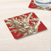 赤いサンゴ スクエアペーパーコースター (アングル)
