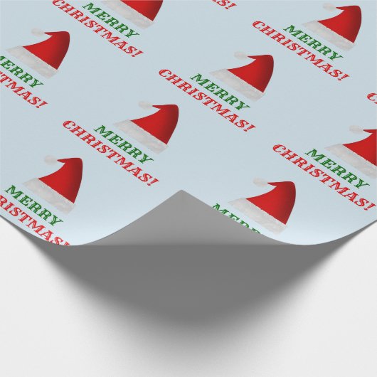 赤いサンタのクリスマスの帽子 + "メリークリスマス! " ラッピングペーパー (角)